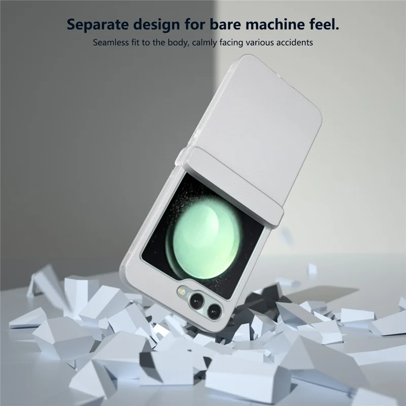 For Samsung Galaxy Z Flip5 5G Case Hinge Protection Leather+PC Anti-slip Phone Cover - White