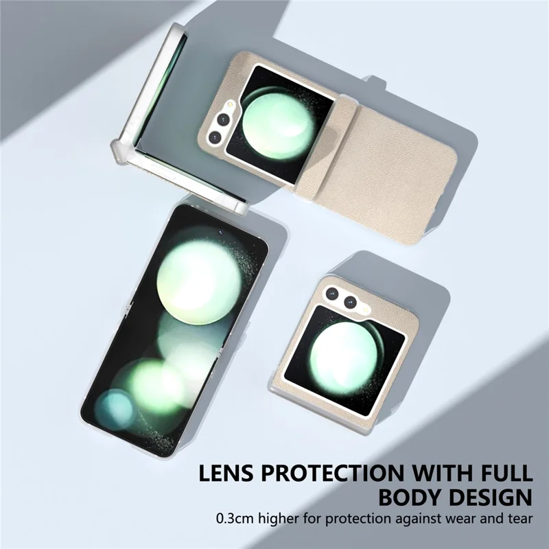 For Samsung Galaxy Z Flip5 5G Case Hinge Protection Leather+PC Anti-slip Phone Cover - Gold