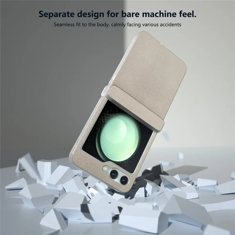 For Samsung Galaxy Z Flip5 5G Case Hinge Protection Leather+PC Anti-slip Phone Cover - Gold