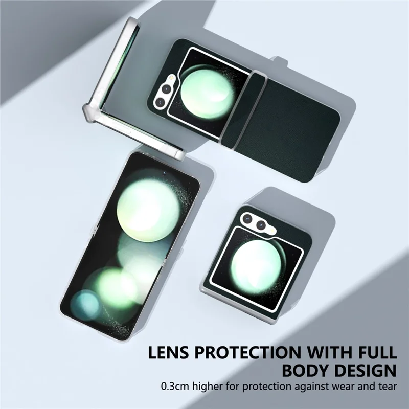For Samsung Galaxy Z Flip5 5G Case Hinge Protection Leather+PC Anti-slip Phone Cover - Dark Green