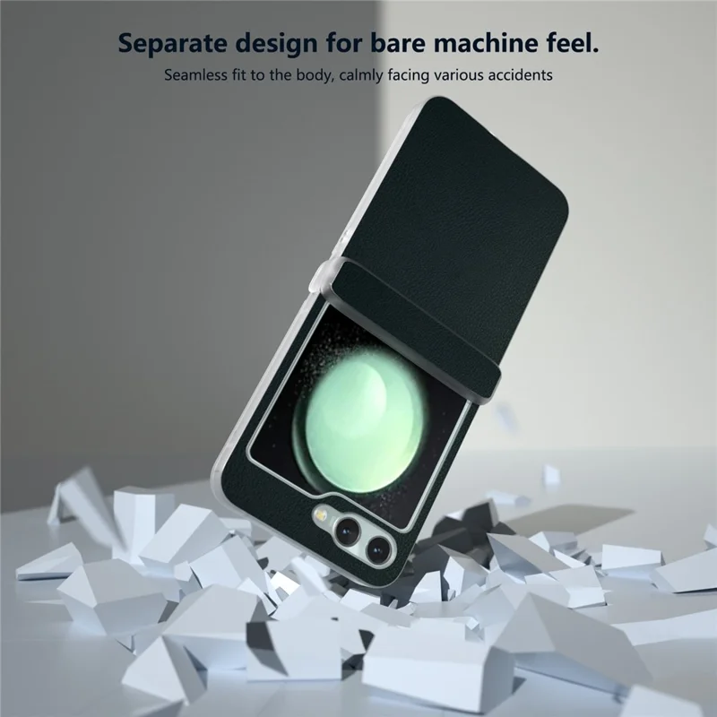 For Samsung Galaxy Z Flip5 5G Case Hinge Protection Leather+PC Anti-slip Phone Cover - Dark Green