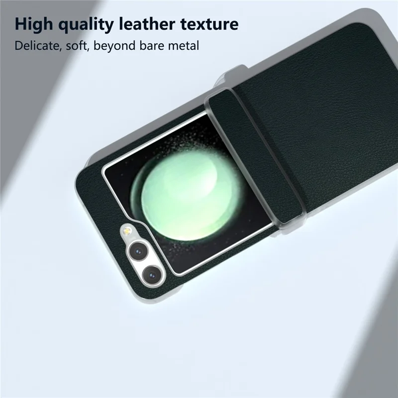 For Samsung Galaxy Z Flip5 5G Case Hinge Protection Leather+PC Anti-slip Phone Cover - Dark Green