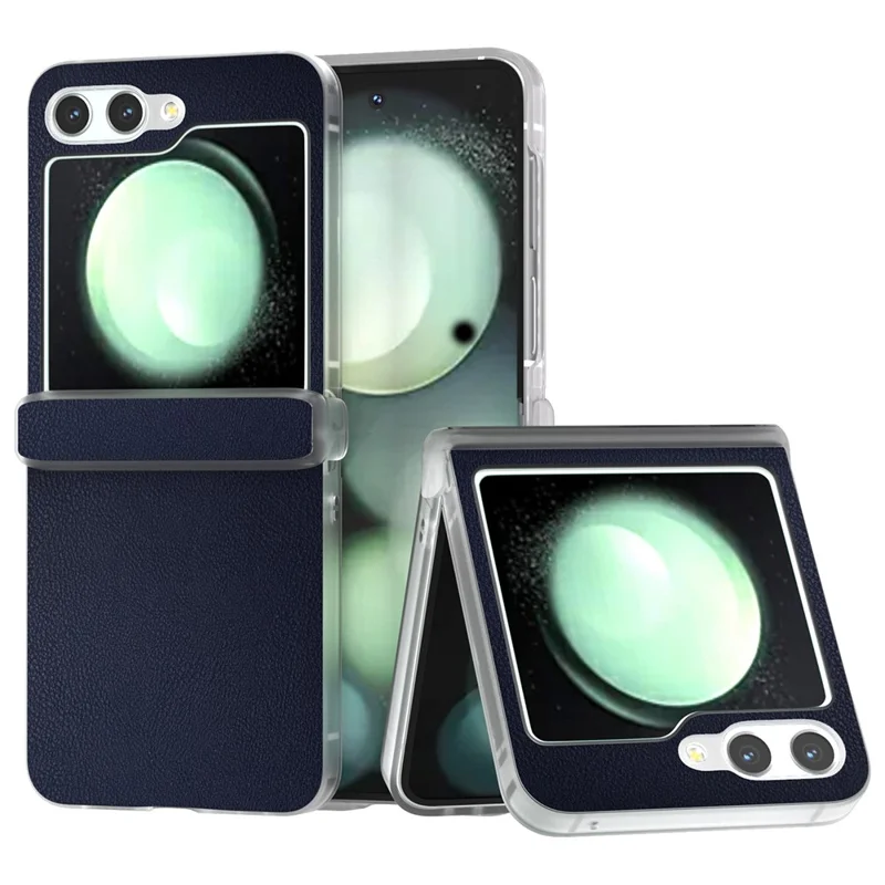 For Samsung Galaxy Z Flip5 5G Case Hinge Protection Leather+PC Anti-slip Phone Cover - Dark Blue