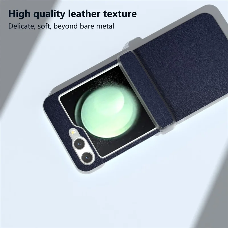 For Samsung Galaxy Z Flip5 5G Case Hinge Protection Leather+PC Anti-slip Phone Cover - Dark Blue