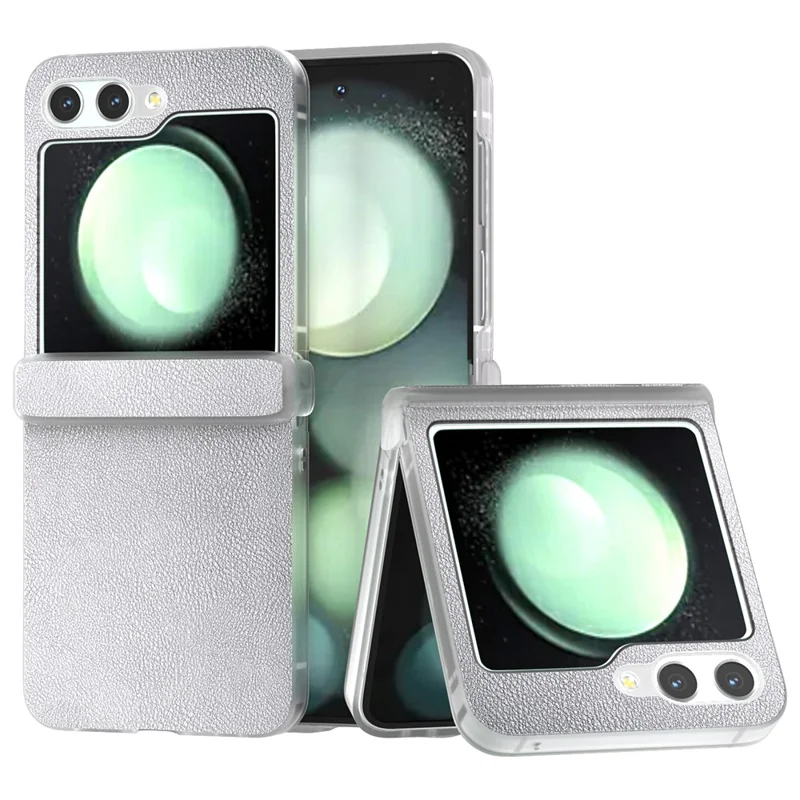 For Samsung Galaxy Z Flip5 5G Case Hinge Protection Leather+PC Anti-slip Phone Cover - Silver