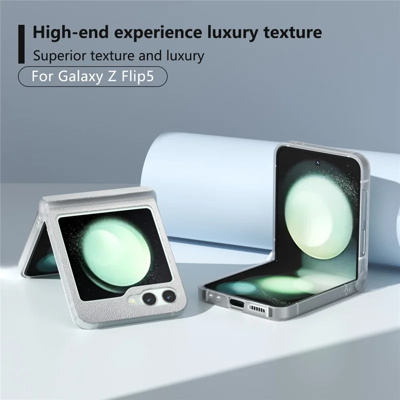 For Samsung Galaxy Z Flip5 5G Case Hinge Protection Leather+PC Anti-slip Phone Cover - Silver