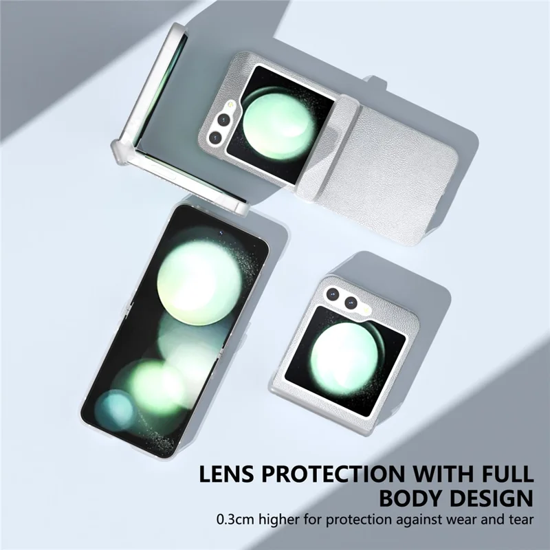For Samsung Galaxy Z Flip5 5G Case Hinge Protection Leather+PC Anti-slip Phone Cover - Silver