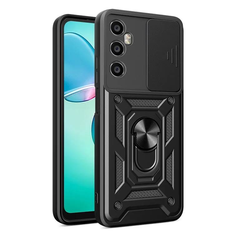 Para Realme C65 4G Case PC+TPU Kickstand Phone Protetor com Cobertura Deslizante da Câmera - Preto