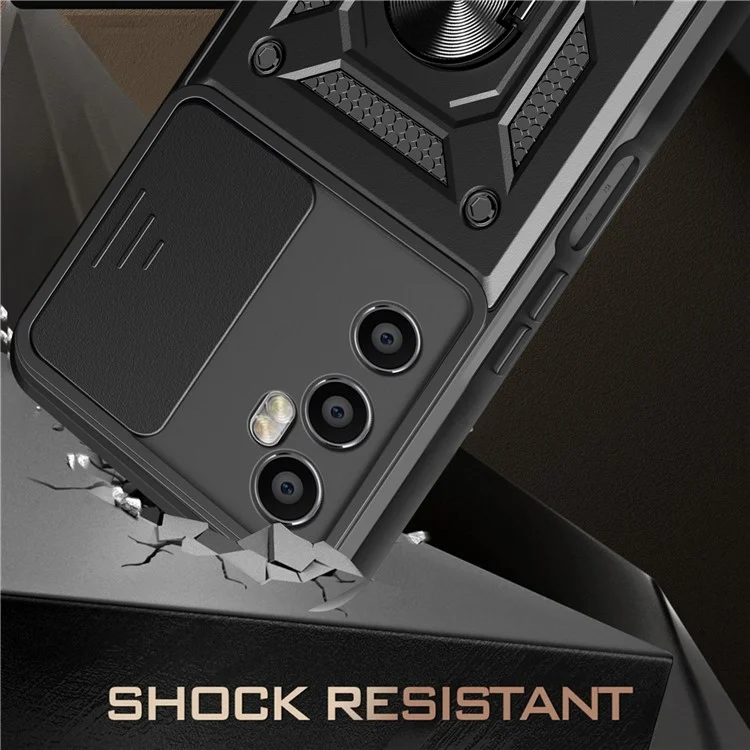 Para Realme C65 4G Case PC+TPU Kickstand Phone Protetor com Cobertura Deslizante da Câmera - Preto