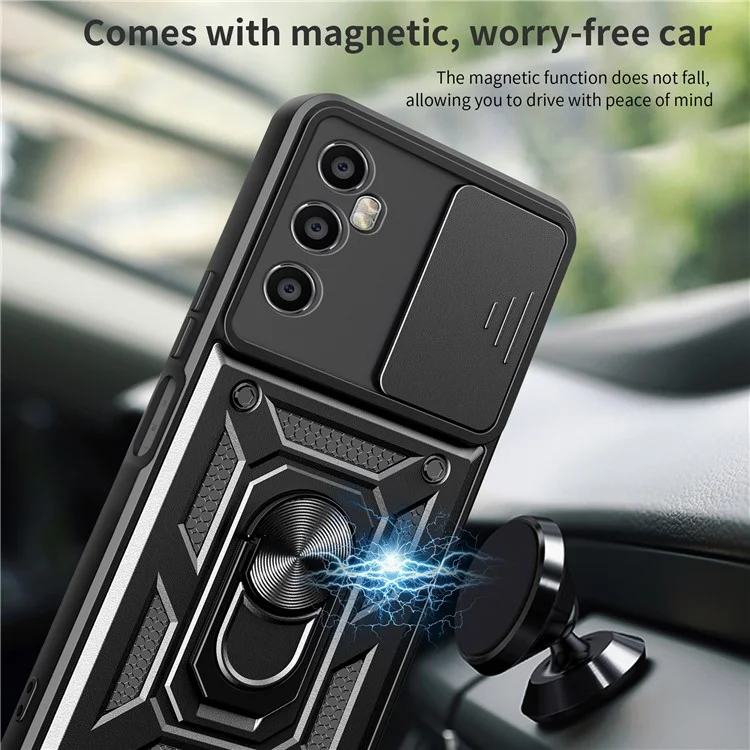 Para Realme C65 4G Case PC+TPU Kickstand Phone Protetor com Cobertura Deslizante da Câmera - Preto
