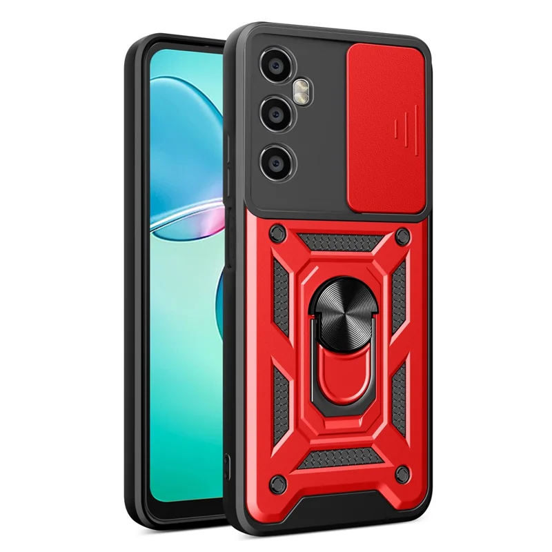 Til Realme C65 4G hylse PC+TPU klapholder telefonbeskytter med skydelinse - Rød