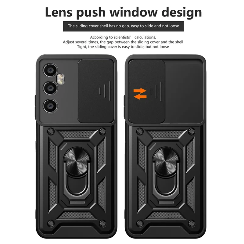 Til Realme C65 4G hylse PC+TPU klapholder telefonbeskytter med skydelinse - Rød