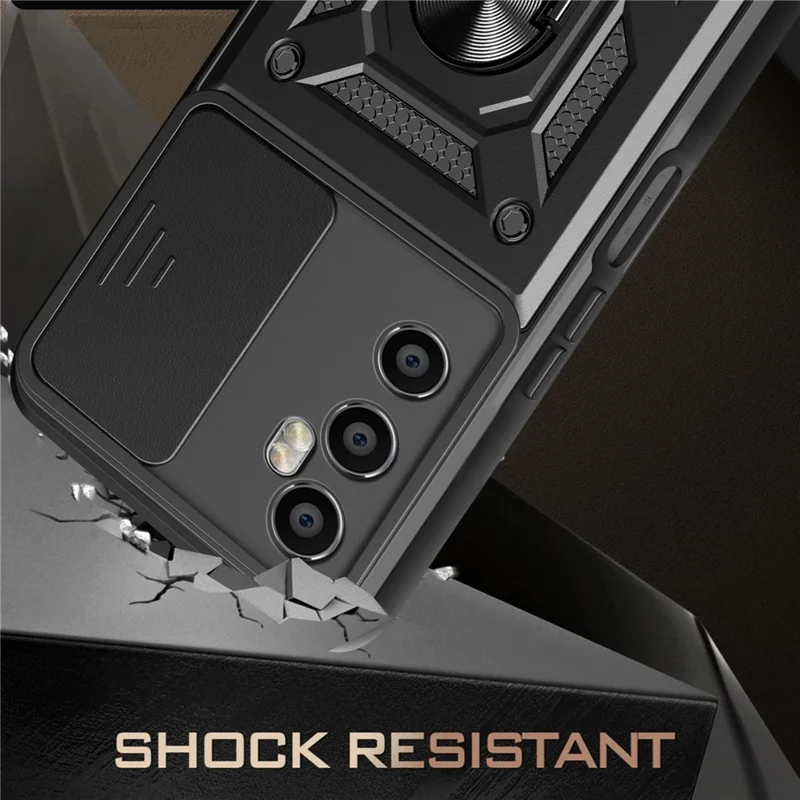 Til Realme C65 4G hylse PC+TPU klapholder telefonbeskytter med skydelinse - Rød