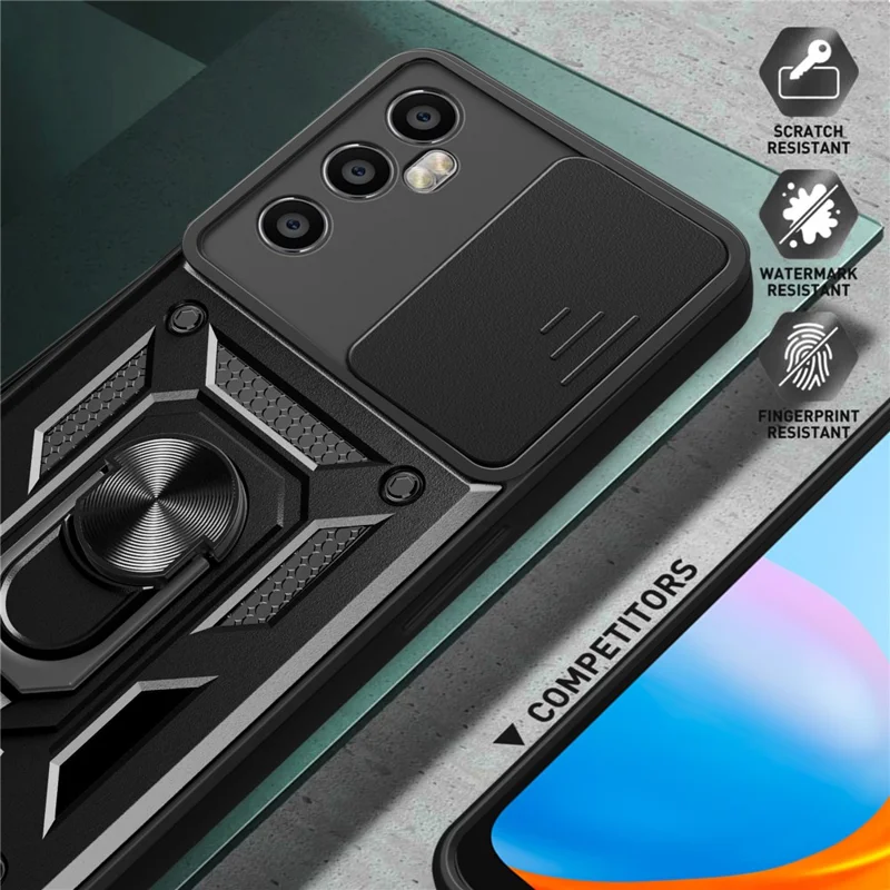 Til Realme C65 4G hylse PC+TPU klapholder telefonbeskytter med skydelinse - Rød