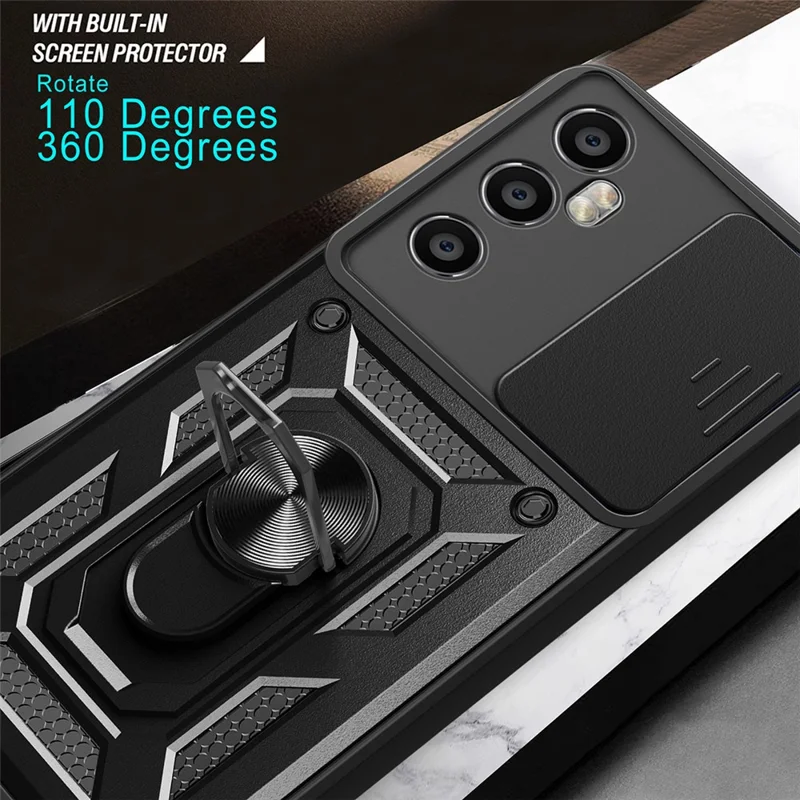 Til Realme C65 4G hylse PC+TPU klapholder telefonbeskytter med skydelinse - Rød