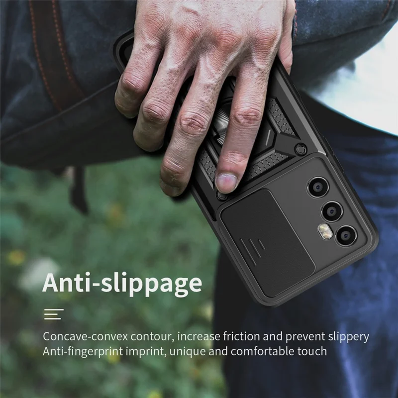 Til Realme C65 4G hylse PC+TPU klapholder telefonbeskytter med skydelinse - Rød