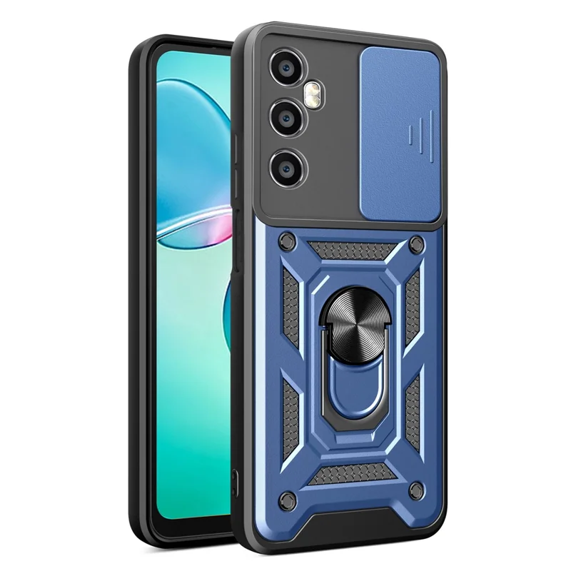 For Realme C65 4G Case PC+TPU Kickstand Phone Protector with Slide Camera Cover - Blue