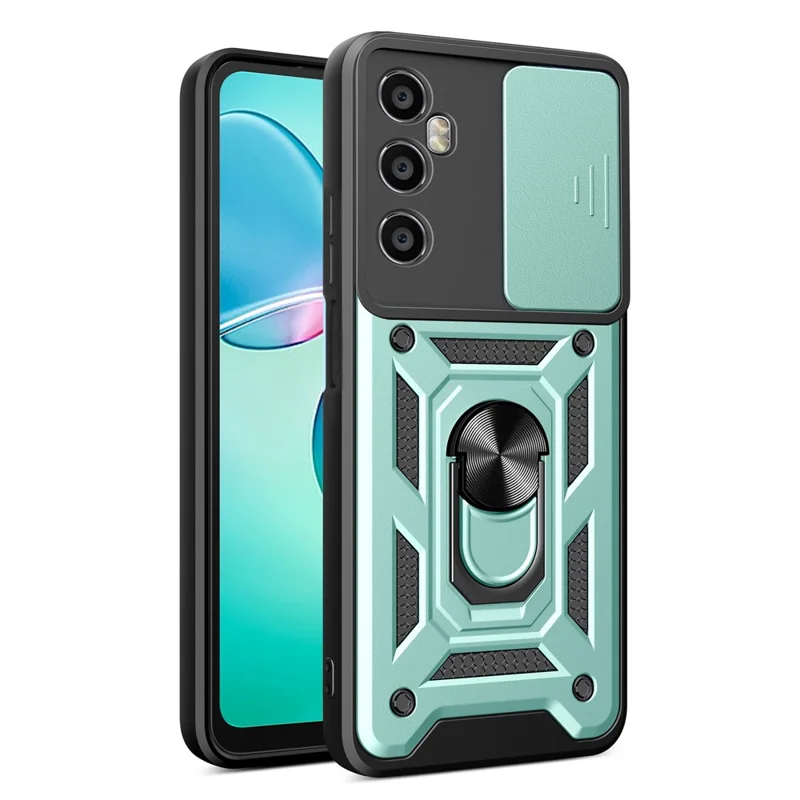 For Realme C65 4G Case PC+TPU Kickstand Phone Protector with Slide Camera Cover - Green