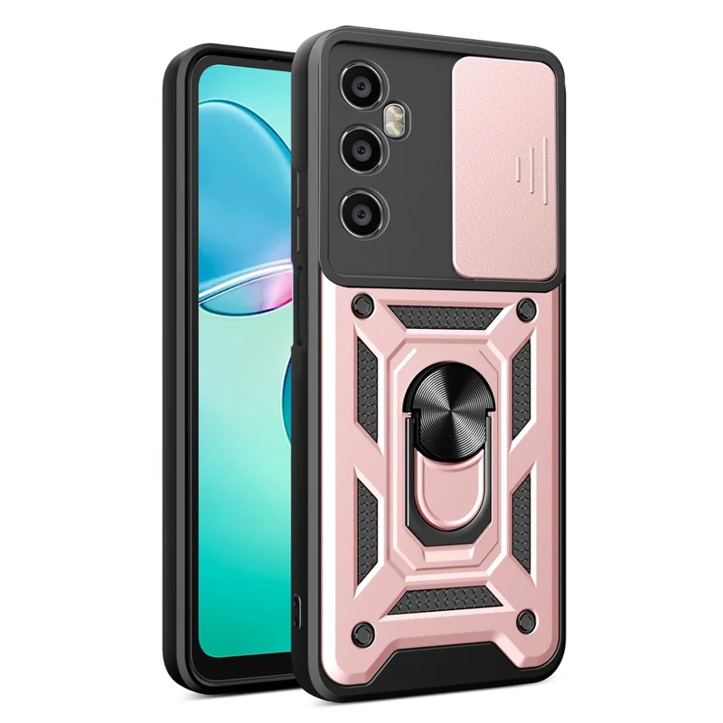 For Realme C65 4G Case PC+TPU Kickstand Phone Protector with Slide Camera Cover - Rose Gold