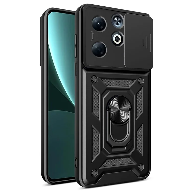 For Infinix Smart 8 Plus Case PC+TPU Phone Cover with Slide Camera Lens Protector - Black
