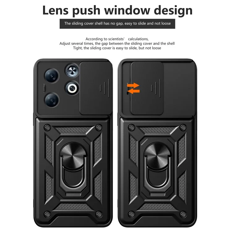 For Infinix Smart 8 Plus Case PC+TPU Phone Cover with Slide Camera Lens Protector - Black