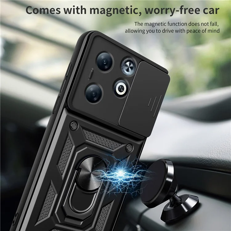 For Infinix Smart 8 Plus Case PC+TPU Phone Cover with Slide Camera Lens Protector - Black