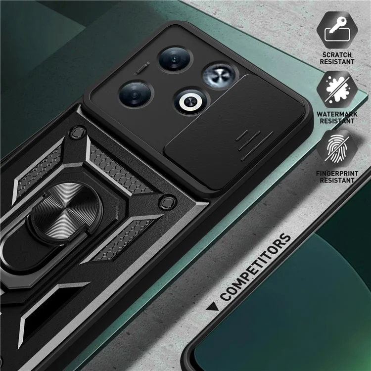 For Infinix Smart 8 Plus Case PC+TPU Phone Cover with Slide Camera Lens Protector - Black