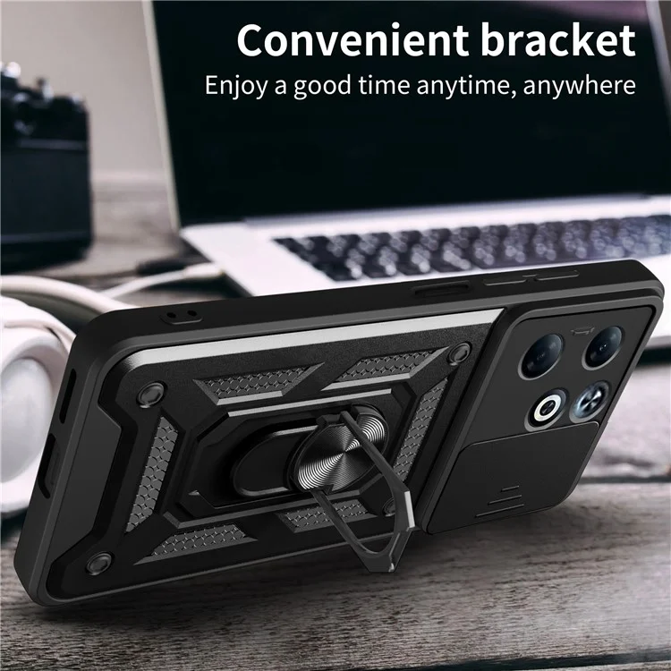 For Infinix Smart 8 Plus Case PC+TPU Phone Cover with Slide Camera Lens Protector - Black