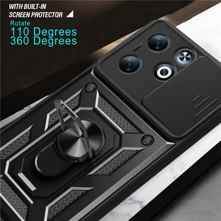For Infinix Smart 8 Plus Case PC+TPU Phone Cover with Slide Camera Lens Protector - Black