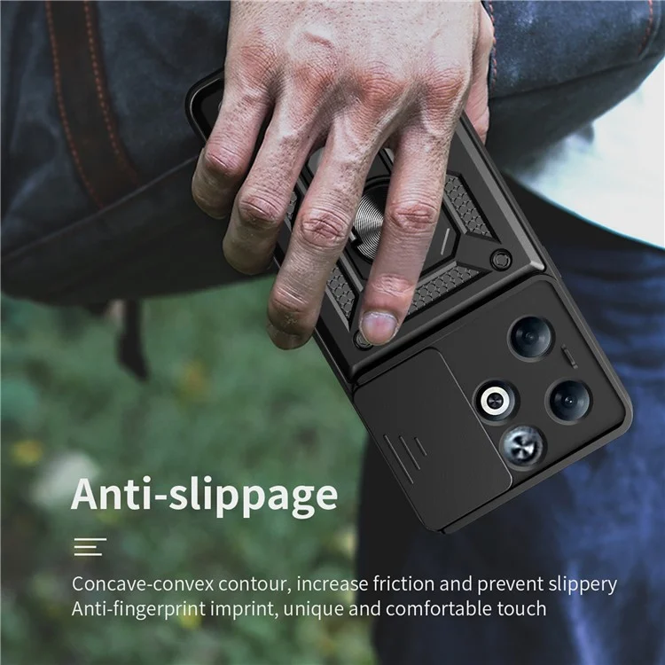 For Infinix Smart 8 Plus Case PC+TPU Phone Cover with Slide Camera Lens Protector - Black