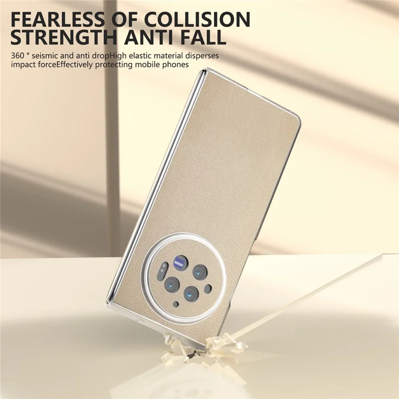 Obudowa do vivo X Fold3, etui ochronne ze skóry i tworzywa PC z antypoślizgowym uchwytem - złote