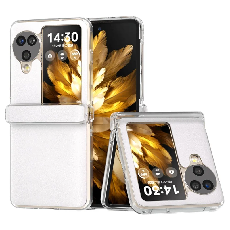 For Oppo Find N3 Flip 5G Case Hinge Protection Leather+PC Clear Frame Phone Cover - White