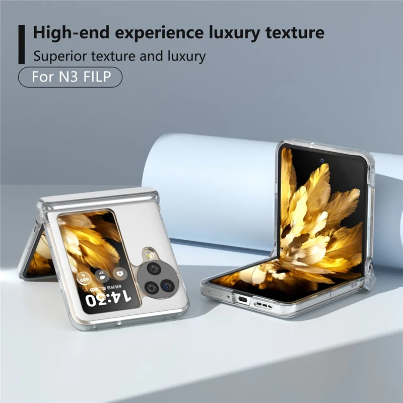 For Oppo Find N3 Flip 5G Case Hinge Protection Leather+PC Clear Frame Phone Cover - White