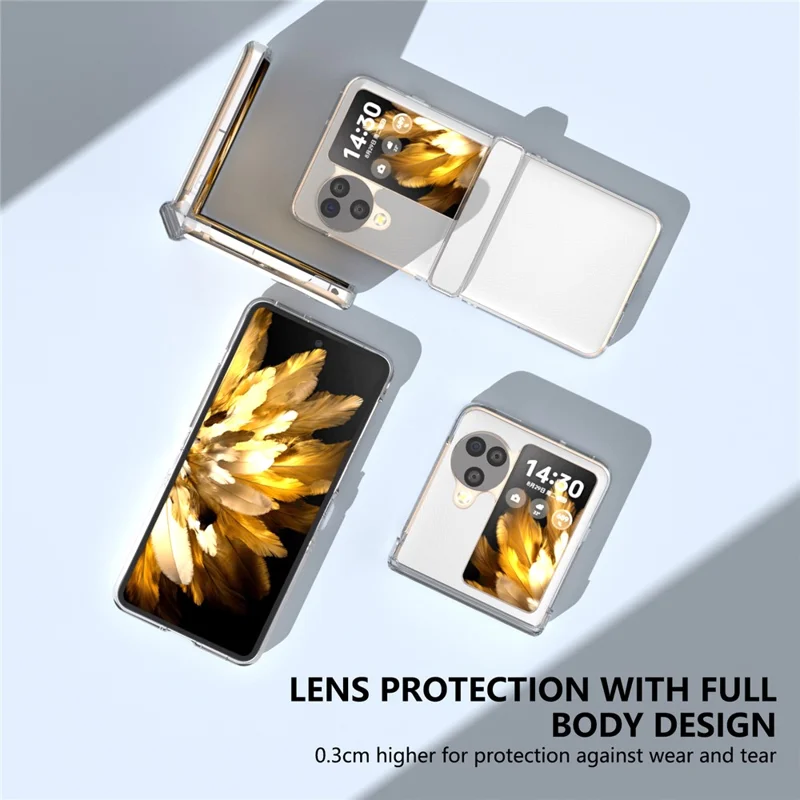 For Oppo Find N3 Flip 5G Case Hinge Protection Leather+PC Clear Frame Phone Cover - White