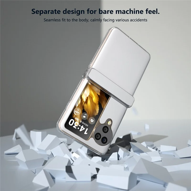 For Oppo Find N3 Flip 5G Case Hinge Protection Leather+PC Clear Frame Phone Cover - White