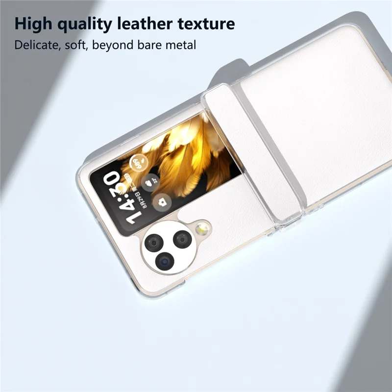 For Oppo Find N3 Flip 5G Case Hinge Protection Leather+PC Clear Frame Phone Cover - White