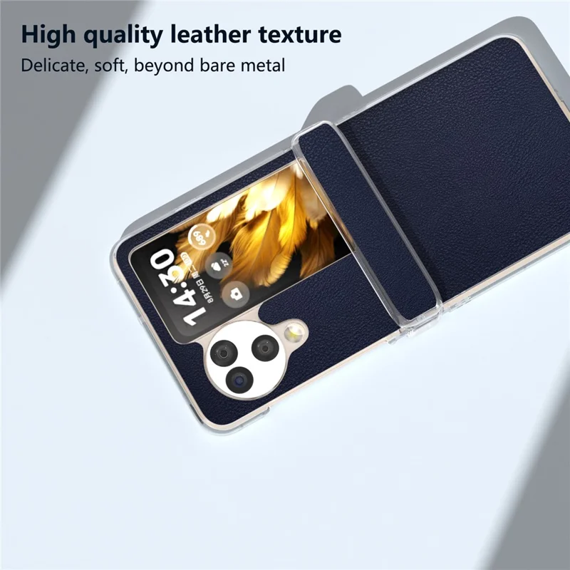 For Oppo Find N3 Flip 5G Case Hinge Protection Leather+PC Clear Frame Phone Cover - Dark Blue