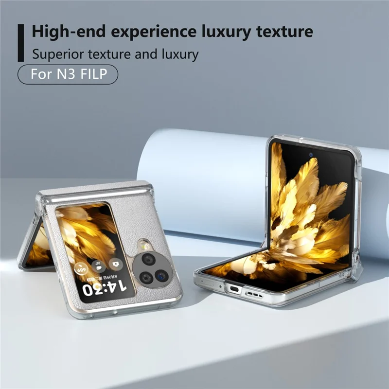 Obudowa do Oppo Find N3 Flip 5G z ochroną zawiasu, skóra + PC, przezroczy rama na telefon - Srebrny