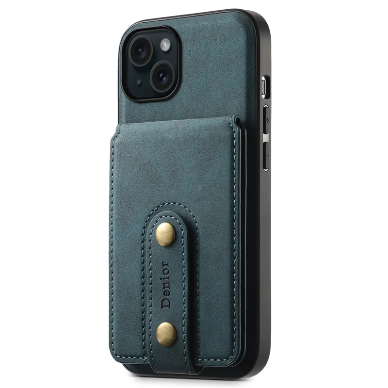 DENIOR D14 For iPhone 15 Plus Magnetic Case Detachable 2-in-1 Design Leather Retro Back Cover - Blue