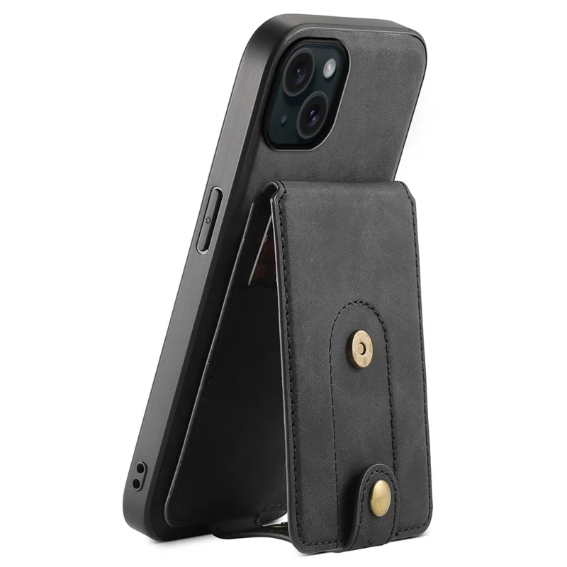 DENIOR D14 For iPhone 15 Plus Magnetic Case Detachable 2-in-1 Design Leather Retro Back Cover - Black