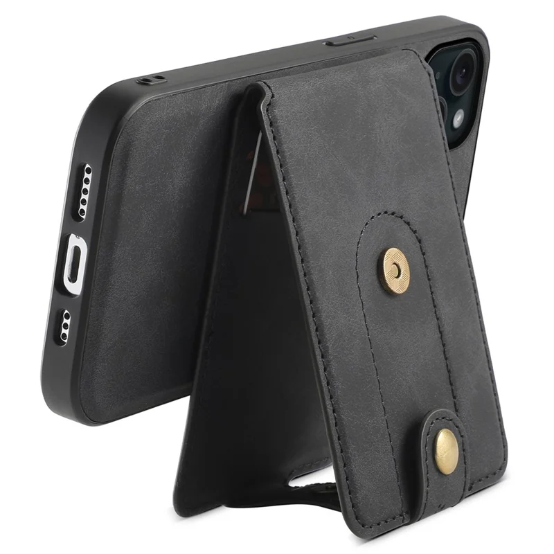 DENIOR D14 For iPhone 15 Plus Magnetic Case Detachable 2-in-1 Design Leather Retro Back Cover - Black