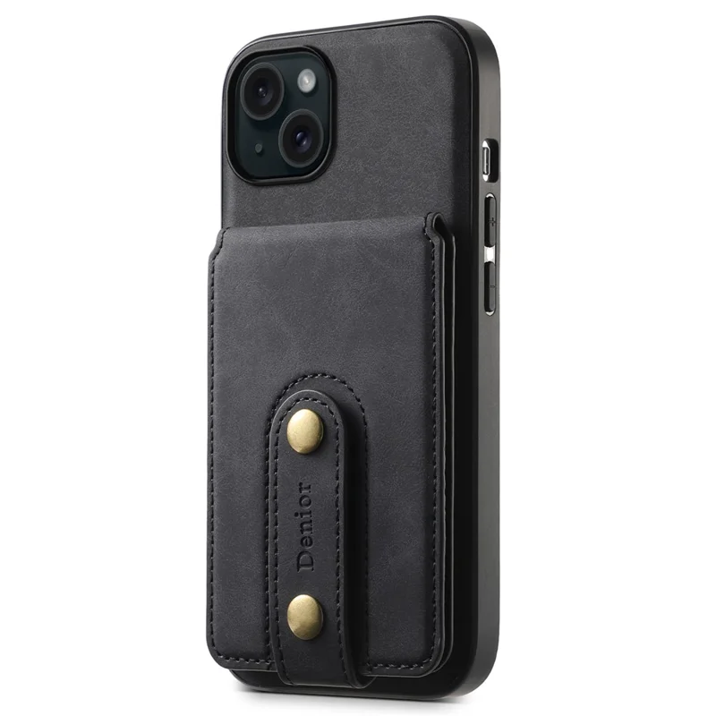 DENIOR D14 For iPhone 15 Plus Magnetic Case Detachable 2-in-1 Design Leather Retro Back Cover - Black