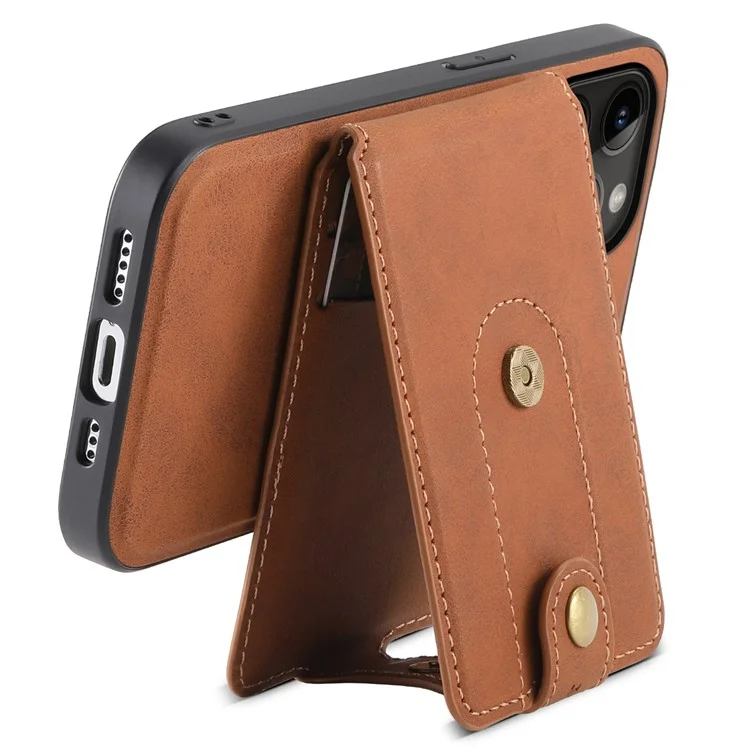DENIOR D14 Für iPhone 14 Pro Case Retro Leder beschichtete PC+TPU-Ständer-Telefonabdeckung Magnetisch abnehmbar - Braun