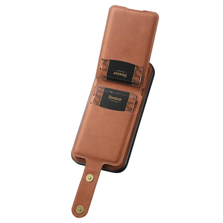 DENIOR D14 Für iPhone 14 Pro Case Retro Leder beschichtete PC+TPU-Ständer-Telefonabdeckung Magnetisch abnehmbar - Braun