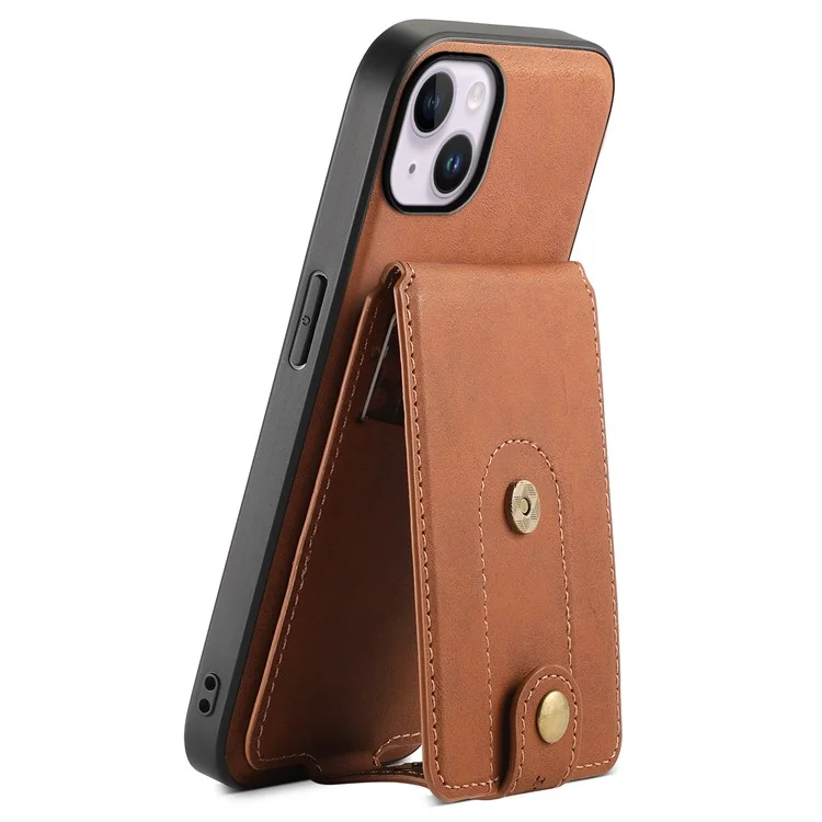 DENIOR D14 Чехол для iPhone 14 Plus, совместимый с MagSafe, кожа+TPU+PC карманный чехол - Коричневый
