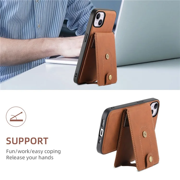 DENIOR D14 Чехол для iPhone 14 Plus, совместимый с MagSafe, кожа+TPU+PC карманный чехол - Коричневый