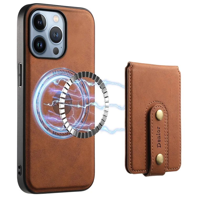 DENIOR D14 Capa para iPhone 13 Pro Compatível com MagSafe Couro Suporte Cartão Slots Capa Traseira - Marrom