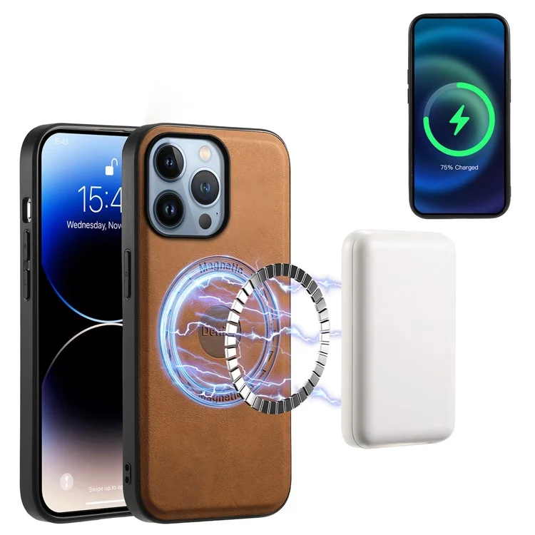 DENIOR D14 Capa para iPhone 13 Pro Compatível com MagSafe Couro Suporte Cartão Slots Capa Traseira - Marrom