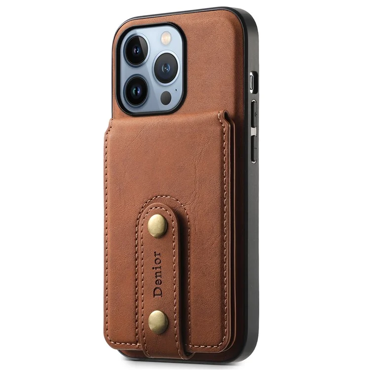 DENIOR D14 Capa para iPhone 13 Pro Compatível com MagSafe Couro Suporte Cartão Slots Capa Traseira - Marrom