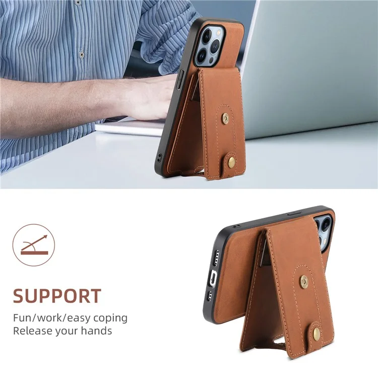 DENIOR D14 Capa para iPhone 13 Pro Compatível com MagSafe Couro Suporte Cartão Slots Capa Traseira - Marrom